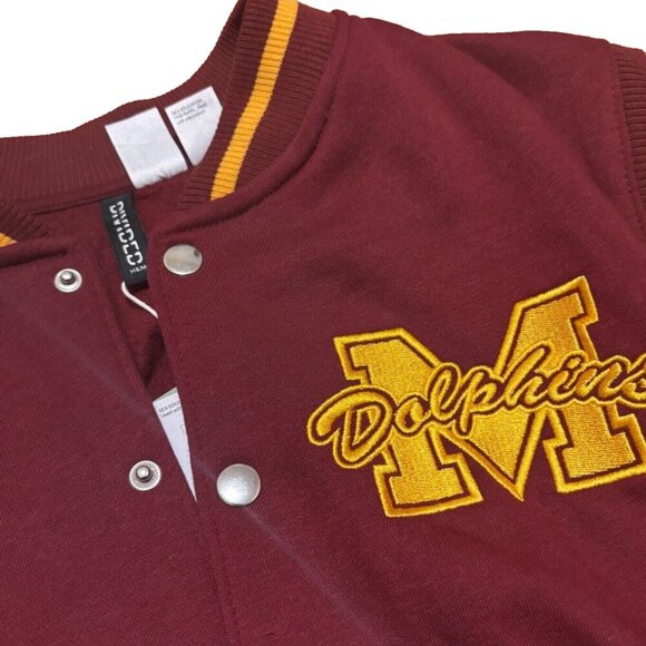 Sex Education x H&M Dolphins Jacket Mens M Bomber Jacket Red Polyester Vest NWT - Picture 2 of 5